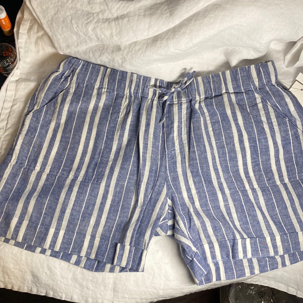 Blue Striped Linen Shorts